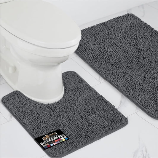 GORILLA GRIP Bathroom Rug Sets, Soft Chenille 2 Piece Area Rugs Set, Toilet Base Mat and 30x20 Carpet, Absorbent Microfiber Washable Mats Dry Quickly, Home Décor and Bath Room Accessories, Charcoal