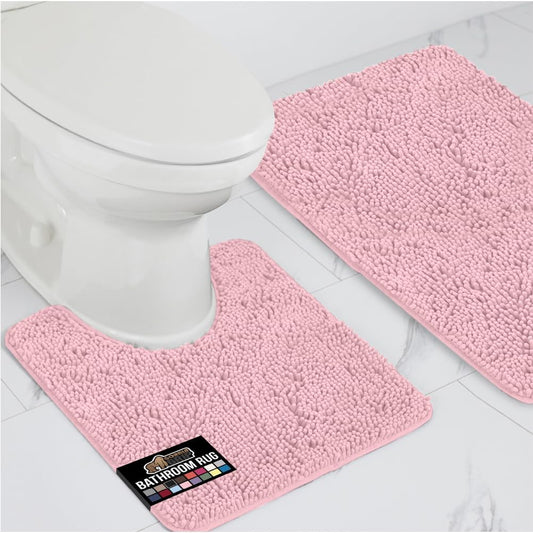 GORILLA GRIP Bathroom Rug Sets, Soft Chenille 2 Piece Area Rugs Set, Toilet Base Mat and 30x20 Carpet, Absorbent Microfiber Washable Mats Dry Quickly, Home Décor and Bath Room Accessories, Lt Pink