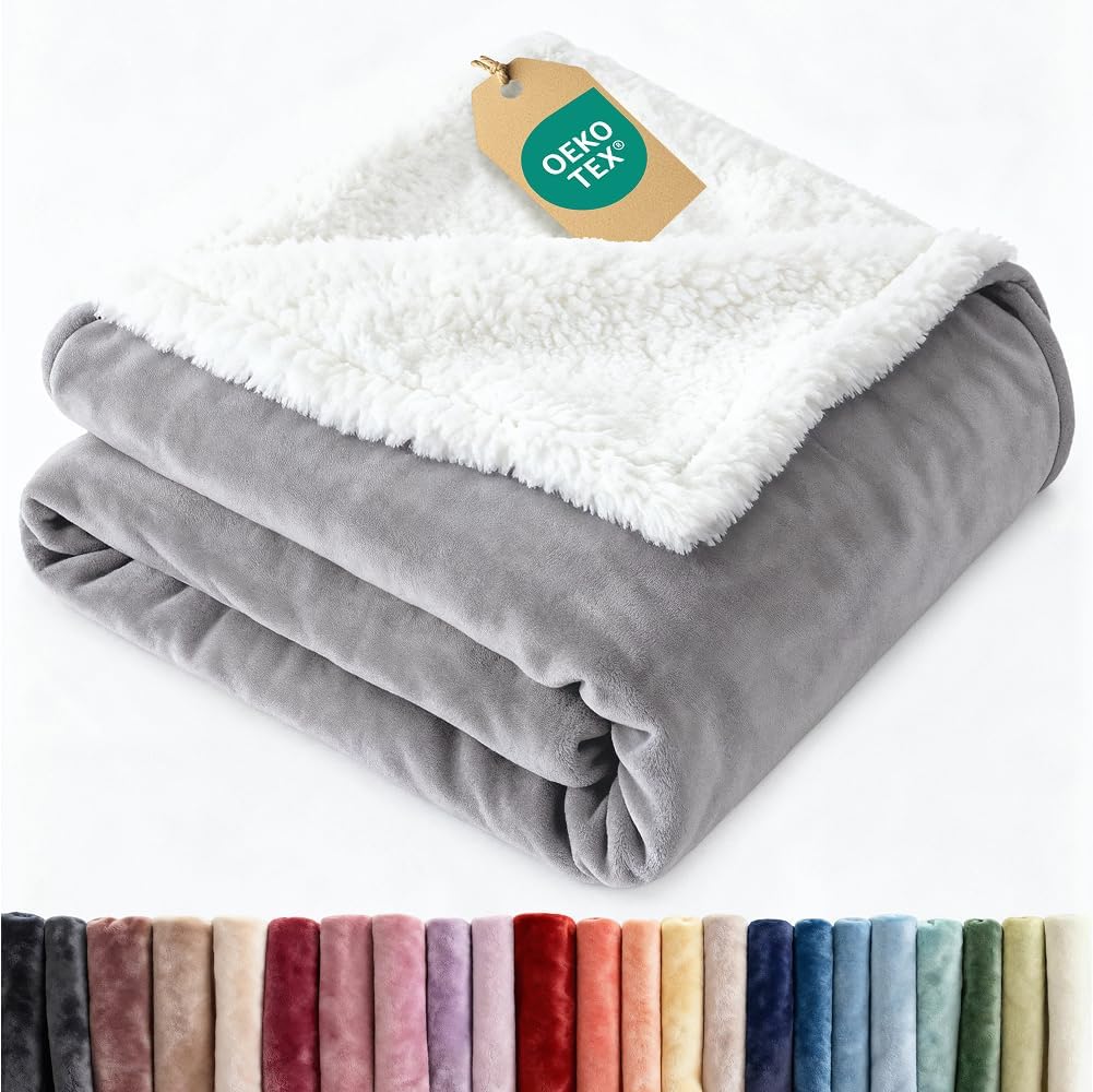 Sherpa Fleece Blanket Twin Size - Reversible Sherpa Fleece Twin Blanket - Super Soft, Double Sided for Bed, Sofa, Couch - Thick, Warm, Fuzzy and Plush - Luxurious Bedding for Winter - Grey, 60" x 80"