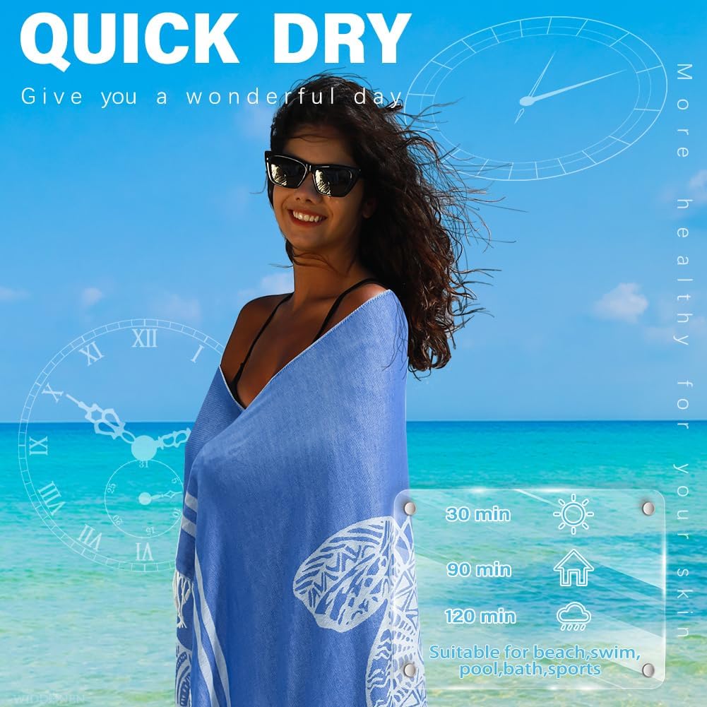 Thin Turkish Beach Towel Lightweight Quick Dry Absorbent Cotton Bathroom Bath Pool Swim Towels Extra Large Oversized Sand Free Beach Accessories Essentials Cloud Gifts for Adult