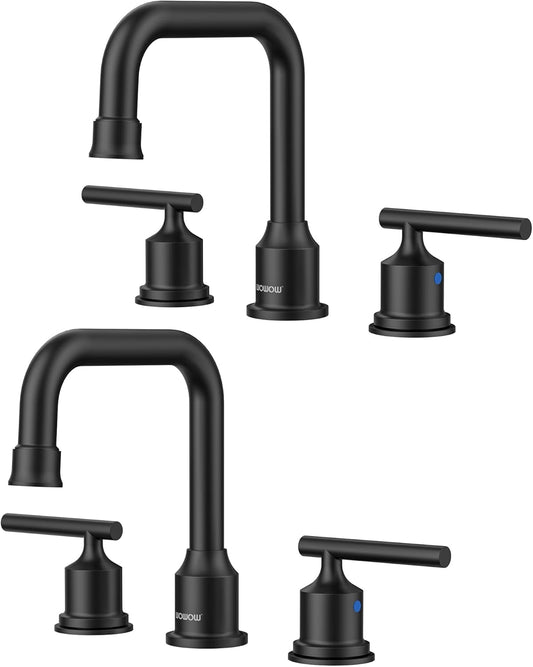 3 Hole Bathroom Faucet Black: WOWOW 8 Inch Bathroom Sink Faucet Widespread, Two Handle Vanity Taps with Pop-up Drain and Supply Lines, 360 Swivel Lavatory Tap High Arc Modern (2 Sets)