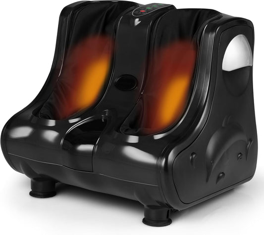 Giantex Foot and Calf Massager with Heat - Shiatsu Foot Massager Machine with Vibration, Deep Kneading, 3-Level Intensity Modes, Electric Foot Massager for Tired Feet, Leg, Calf Pain Relief (Black)