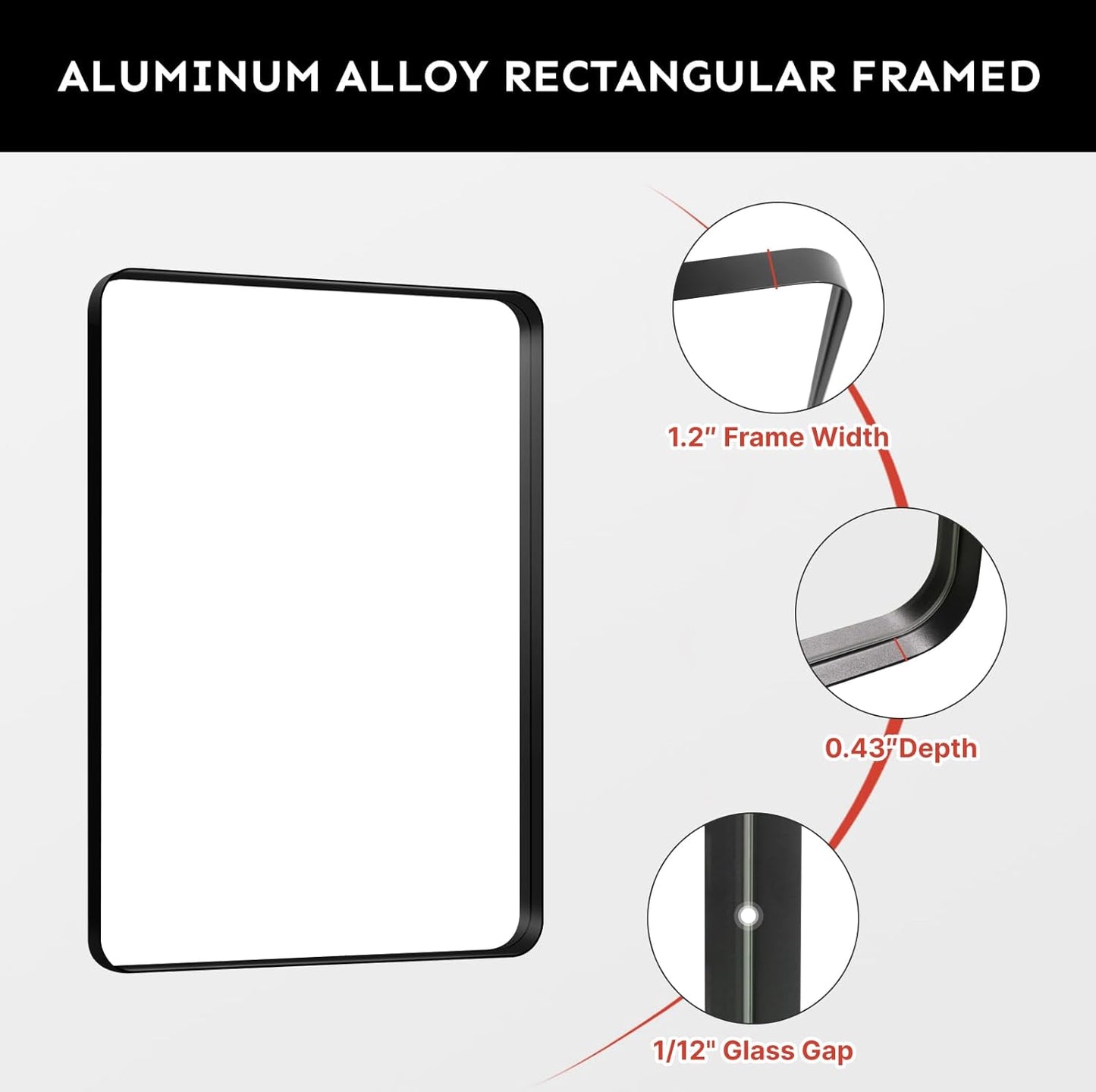 Kosmonia 36x24 Bathroom Vanity Mirror for Wall, Aluminum Framed, Farmhouse Rectangle, Anti-Rust, HD Reflection Anti-Desilvering, Distortion Free, Tempered and Shatter-Proof Wall Mounted Mirror, Black