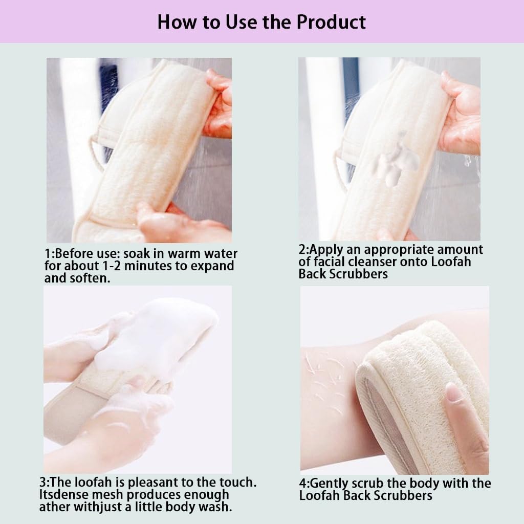 Natural Loofah Back Scrubber for Shower,Back exfoliator for Shower, luffa Exfoliating Bath Strap, loofah Back Scrubber for Women and Men