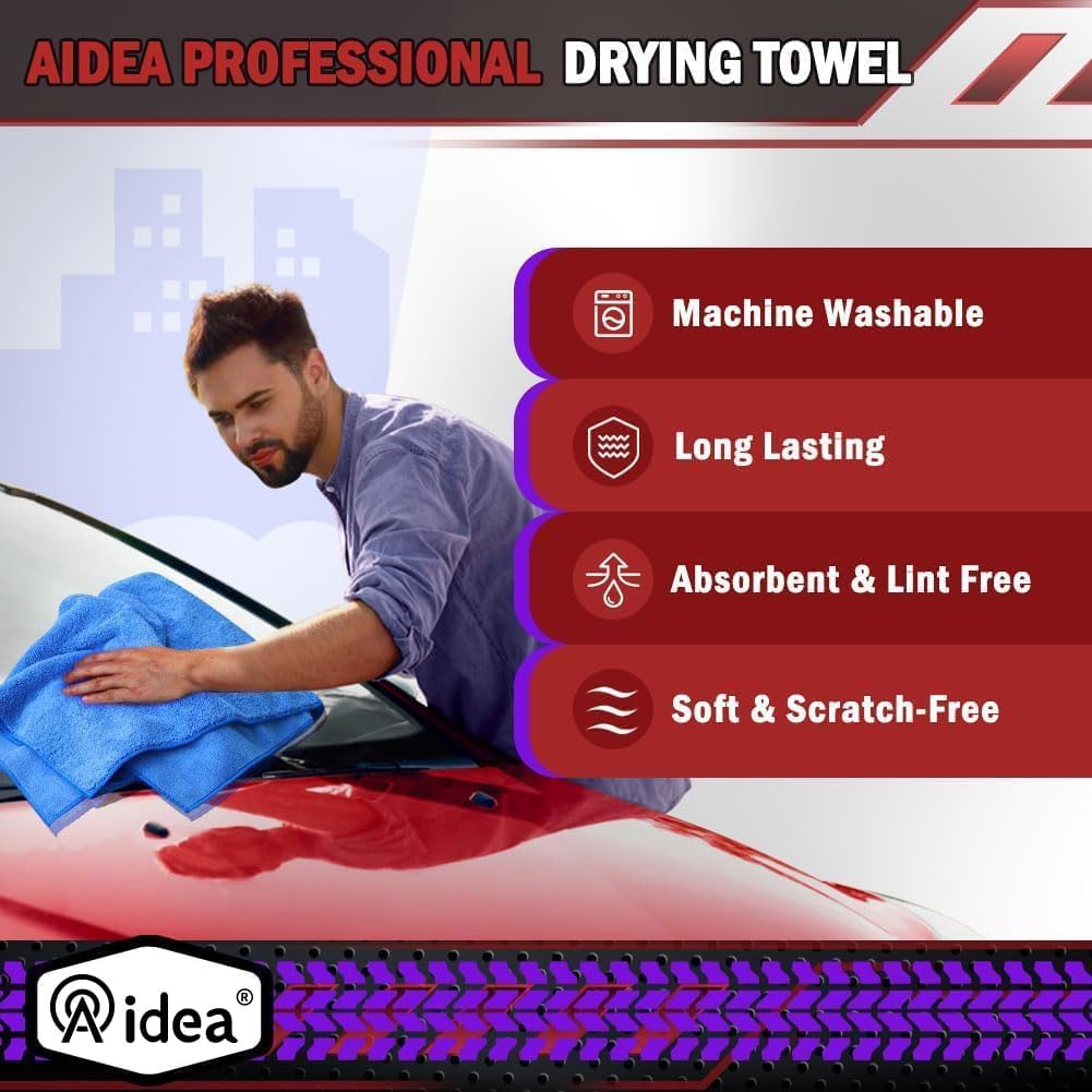 AIDEA Microfiber Towels for Cars-2PK, Large Professional Car Drying Towel, Scratch-Free & Absorbent Drying Towel for Cars, SUVs, RVs, Trucks, and Boats, 24inx 31in, Blue
