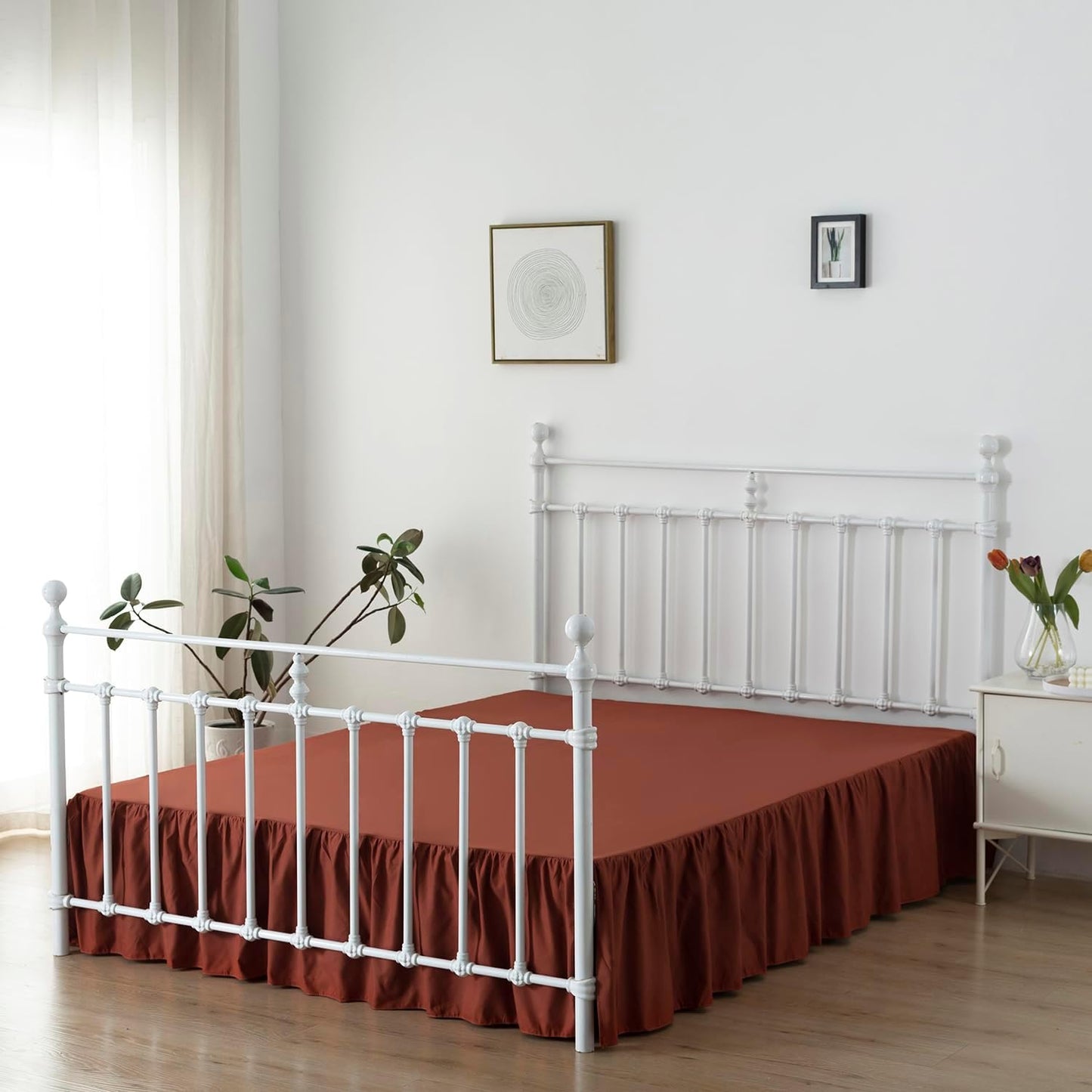 Bed Skirt Full Size Ruffled Bed Skirts with Split Corners, 14 Inch Drop Dust Ruffle Bed Skirt with Platform, Rust, 14'' Full