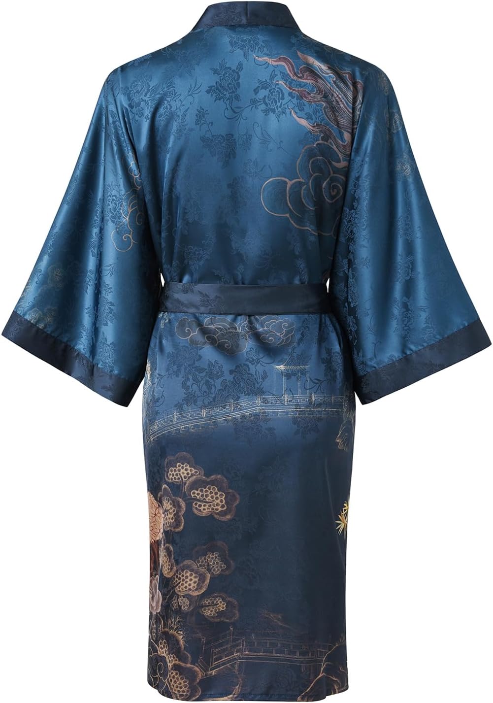 Ledamon Women's Kimono Short Robe - Classic Floral Bathrobe Nightgown