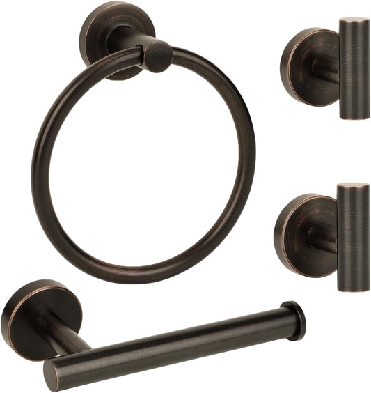 4 Piece Oil Rubbed Bronze Stainless Steel Bathroom Hardware Set Include Hand Towel Ring, Toilet Paper Holder,and 2 Robe Towel Hooks,Bathroom Accessories Set Oil Rubbed Bronze