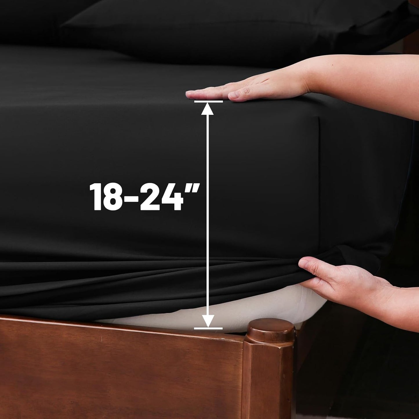 Extra Deep Pocket Queen Sheets 18-24 Inch 1000 Thread Count 100% Egyptian Cotton Sateen Weave Soft Breathable 4 Pieces（Queen,Black）
