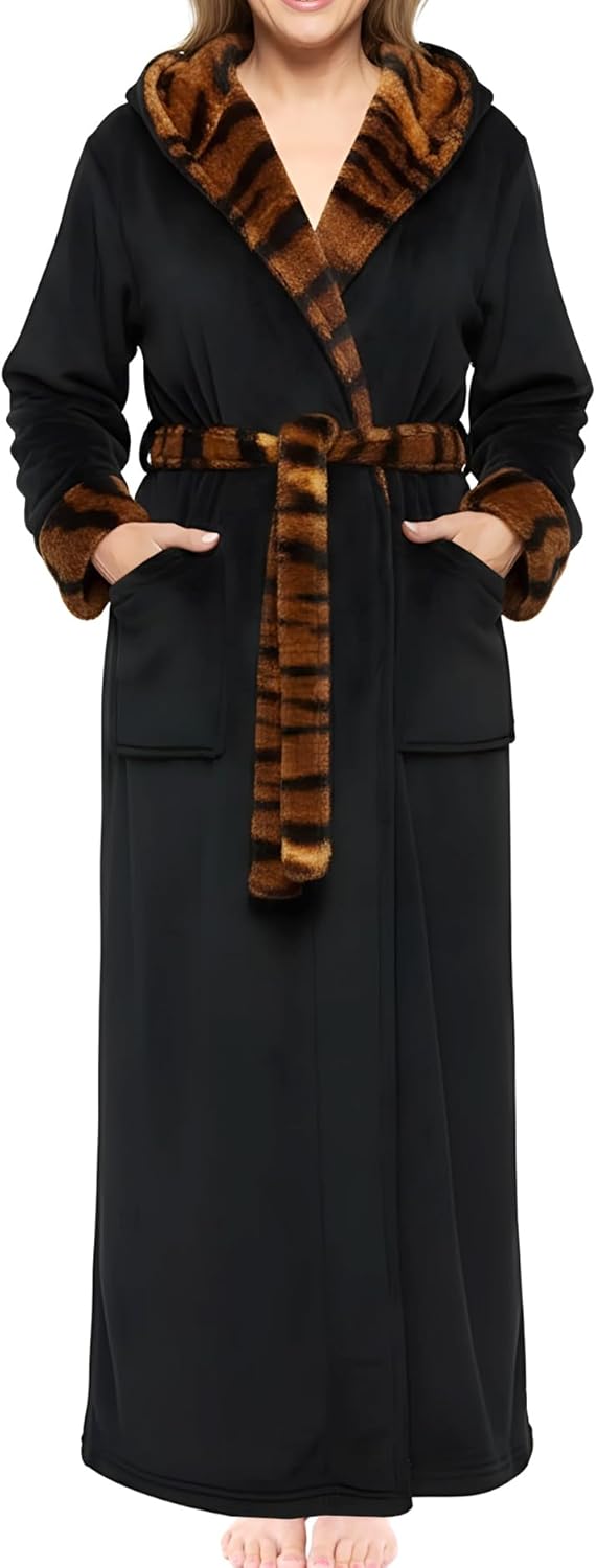 Alexander Del Rossa Womens Robe, Long Plush Bathrobe with Hood, Hooded Robes for Women Plus Size Bath Robe