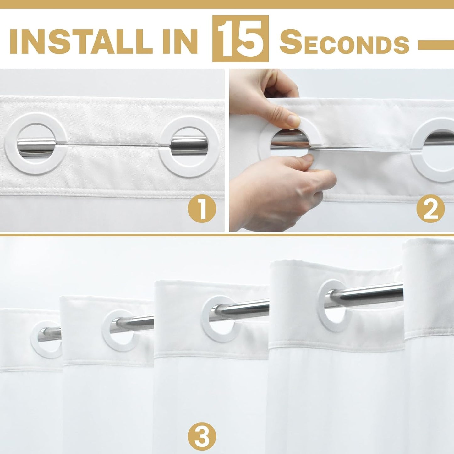 Small No Hook Shower Curtain with Snap in Liner, Polyester Textured Shower Curtain with Liner Set, Waterproof Washable Hotel Style Shower Curtains for Bathroom, 54Wx80H, White