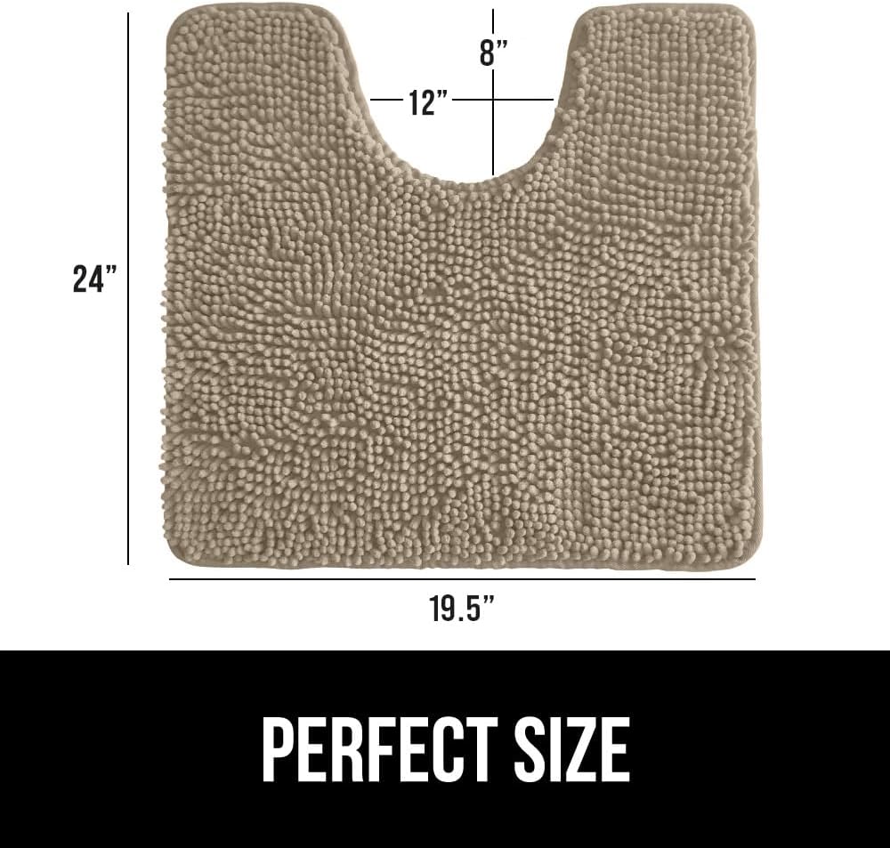 GORILLA GRIP Plush Absorbent Shaggy Chenille Bath Rug Mat for Oval Toilet Base with Rubber Backing, Machine Washable Rugs, Soft Microfiber Contour Mats for Toilets, Bathroom Decor, Gray Beige
