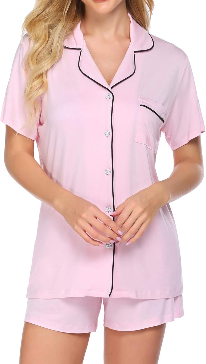 Ekouaer Pajamas for Women Set Silk Satin Pjs Shorts Sleepwear 2 Piece Loungewear S-XXL