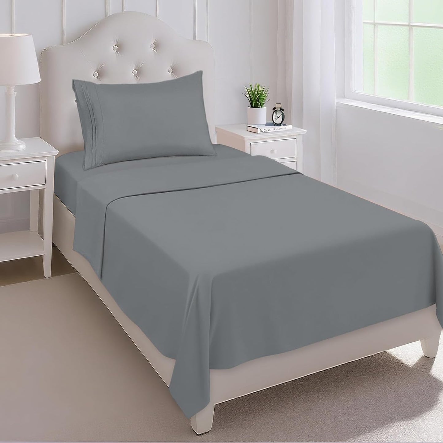 Mejoroom Twin Sheet Set - Hotel Collection Twin Sheets - Bedding Sheets & Pillowcases with Deep Pocket Fitted Sheet, Breathable, Wrinkle & Fade Resistant - 3 Piece(Gray)