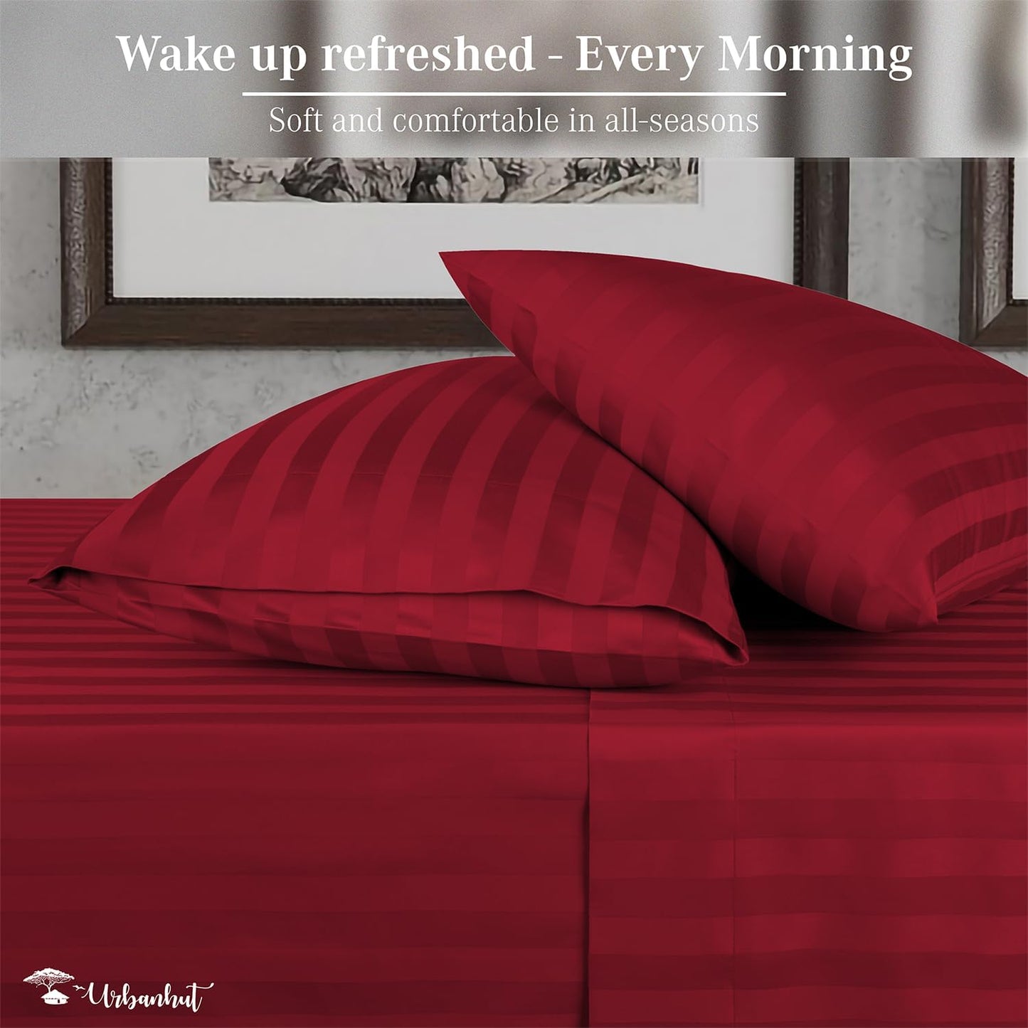 URBANHUT 1000 Thread Count Damask Striped Twin Size Egyptian Cotton Sheets, Long Staple Soft & Breathable, 4 Pc Bed Sheet Sets, Luxury Hotel Sateen Sheets Fits 16" Deep Pocket - Burgundy