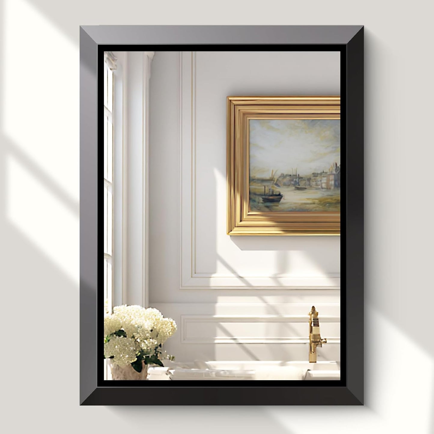 USHOWER Black Bathroom Mirrors for Over Sink, 24x32 Inch Beveled Rectangular Bathroom Vanity Mirror, Brushed Thick Aluminum Framed, Anti-Rust, 4mm Copper-Free Silver Wall Mirror