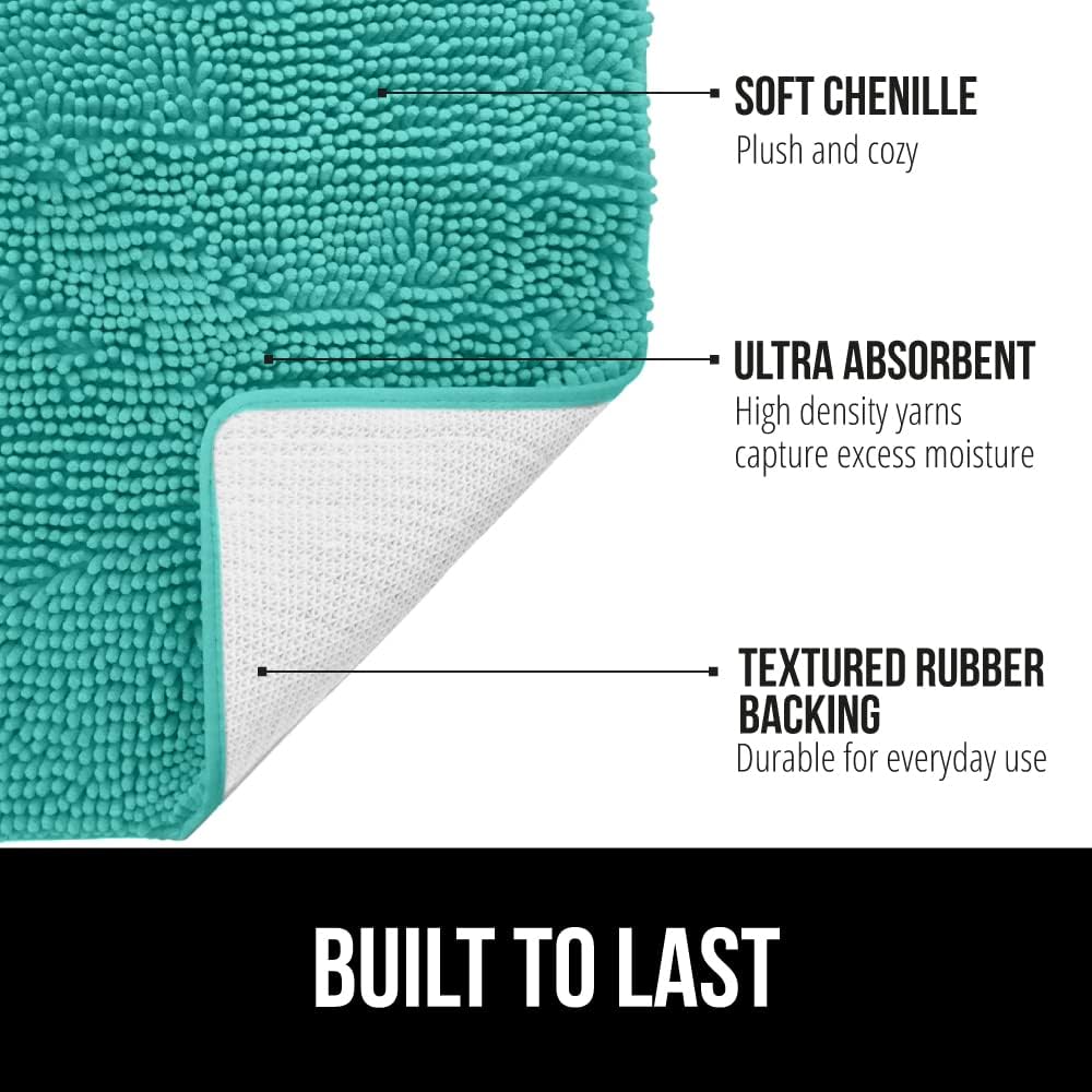GORILLA GRIP Bathroom Rug Sets, Soft Chenille 2 Piece Area Rugs Set, Toilet Base Mat and 30x20 Carpet, Absorbent Microfiber Washable Mats Dry Quickly, Home Décor and Bath Room Accessories, Turquoise