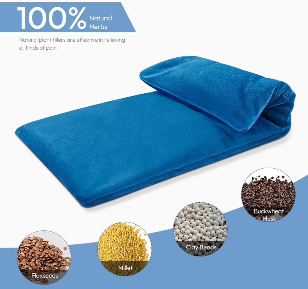 Microwavable Heating Pad with Washable Cover, 8 x 18 Microwave Heating Pad for Neck and Shoulders, Moist Heat Bean Bag Warm Compress for Knee, Joints, Wrist, Abdomen (Light Blue)