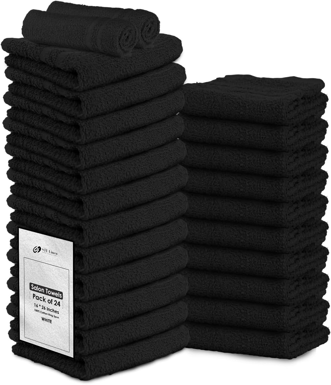 24 Pack Black Hand Towels 100% Cotton Spa Towels – 16x27 inches Highly Absorbable Facial, Gym, Hair, Face, Bulk Small Towels (Not Bleach Proof)