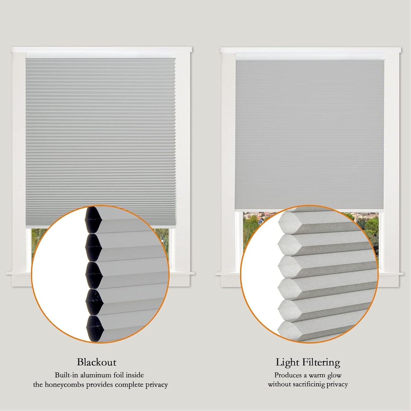 Persilux Light Filtering Cellular Blinds for Windows Pleated Cordless Roller Shades Room Darkening UV Protection Honeycomb Shades for Home, Windows and Bedroom, Dark Grey, 58" W x 54" H