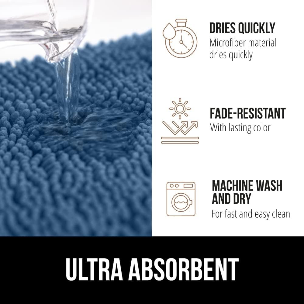 GORILLA GRIP Bath Rug Mat, Thick Soft Absorbent Chenille, Quick Dry Microfiber Mats, Rubber Backing Washable Shower Floor Rugs, Bathmat Runner, US Designed Bathroom Home Decor Accessories 24x17, Blue