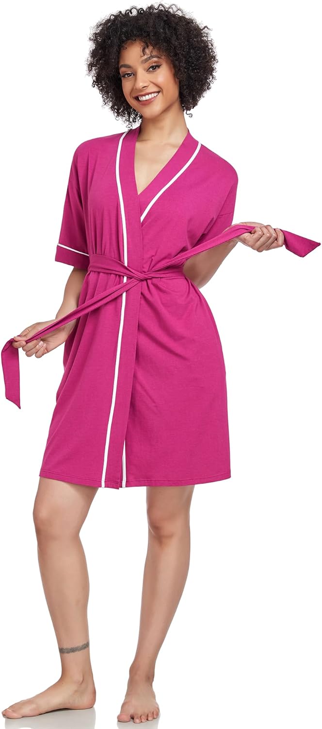 COLORFULLEAF Womens Bamboo Short Robes Lightweight Kimono Cotton Robe Soft Knit Bathrobe Ladies Loungewear with Pockets