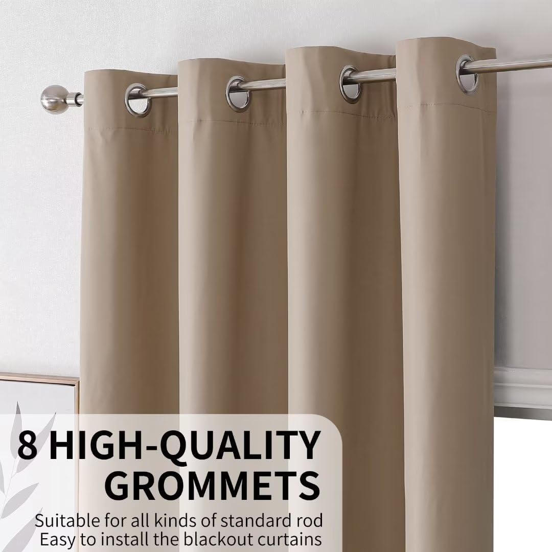 Joydeco Taupe Curtains 96 Inches Long for Bedroom, 100% Blackout Curtains 96 Inches Long for Living Room, Grommet Thermal Insulated 96 Inch Black Out Drapes 2 Panels for Bedroom Windows