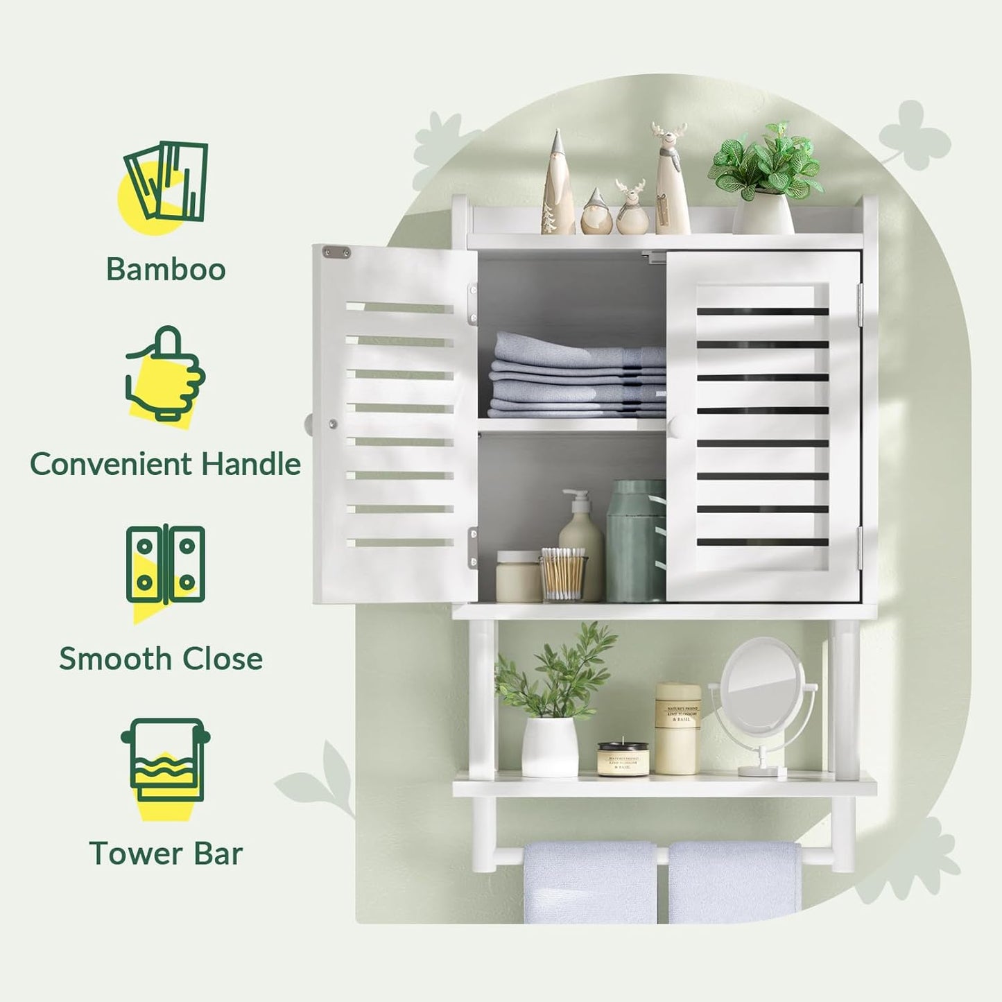 AmazerBath Bathroom Wall Cabinets, Bamboo Medicine Cabinets with Towel Bar, Hanging Over The Toilet Storage Cabinet with Adjustable Shelves, Organizer Cabinet for Small Spaces, 8.3x16.5x26.6 Inches