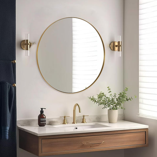 ANDY STAR Gold Round Mirror, 36’’ Brushed Gold Circle Bathroom Mirrors in Stainless Steel Metal Frame 1" Deep Set Design