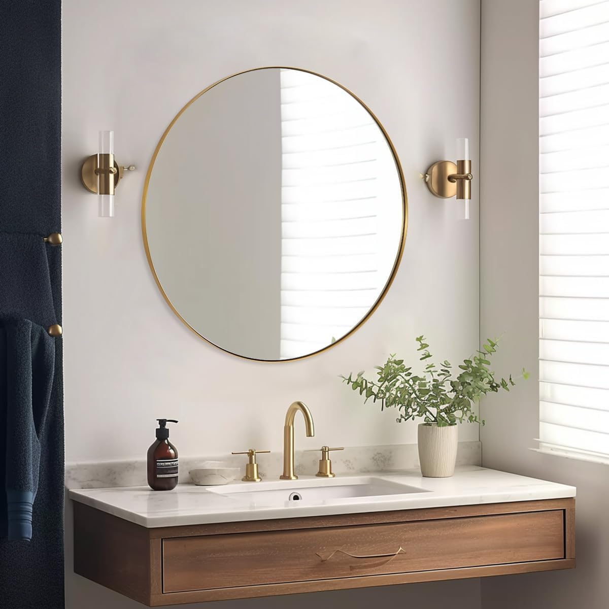 ANDY STAR 26 Inch Round Mirror, Brass Bathroom Mirror, Gold Circle Mirror with Stainless Steel Frame for Bathroom, Vanity, Living Room, Entryway