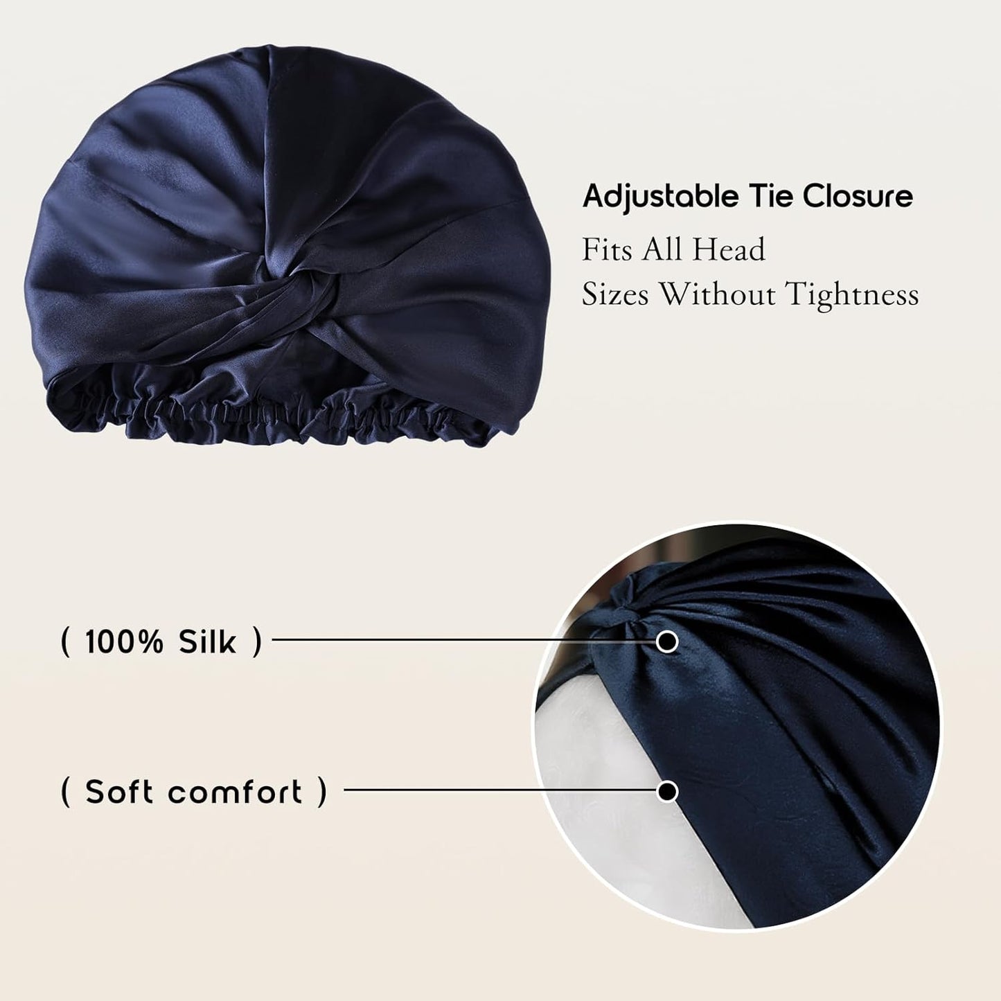 100% Mulberry Silk Bonnet for Sleeping, Adjustable Tie Closure for Women, Breathable Hair Wrap for Hair Protection