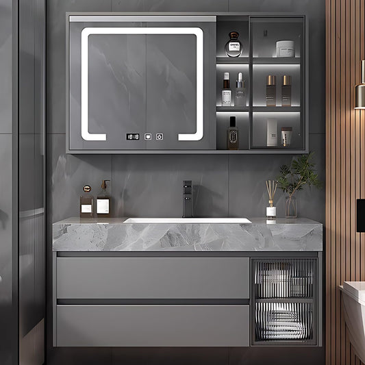 Gray 32IN Modern Bathroom Vanity - Wall-Mounted Bathroom Storage Cabinet & Bathroom Vanity with Sink, Bathroom Medicine Cabinet Wall Mounted, Defogging & Led Lighting | Bathroom Cabinet Slim