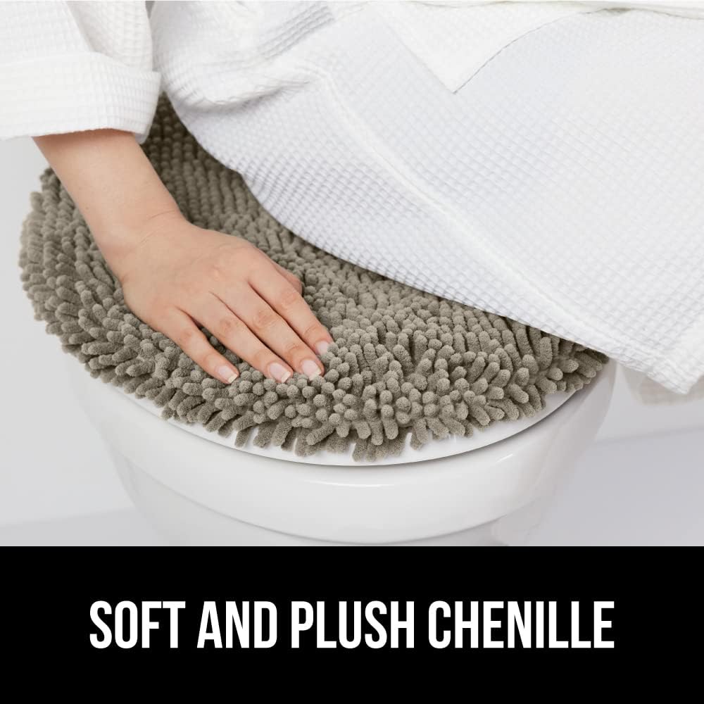 GORILLA GRIP Soft Chenille Bathroom Toilet Lid Cover, Machine Washable Seat Covers, 19.5x18.5, Stays in Place Rubber Backing, Fits Most Round, Elongated and Oblong Lids, Accessories Decor, Latte