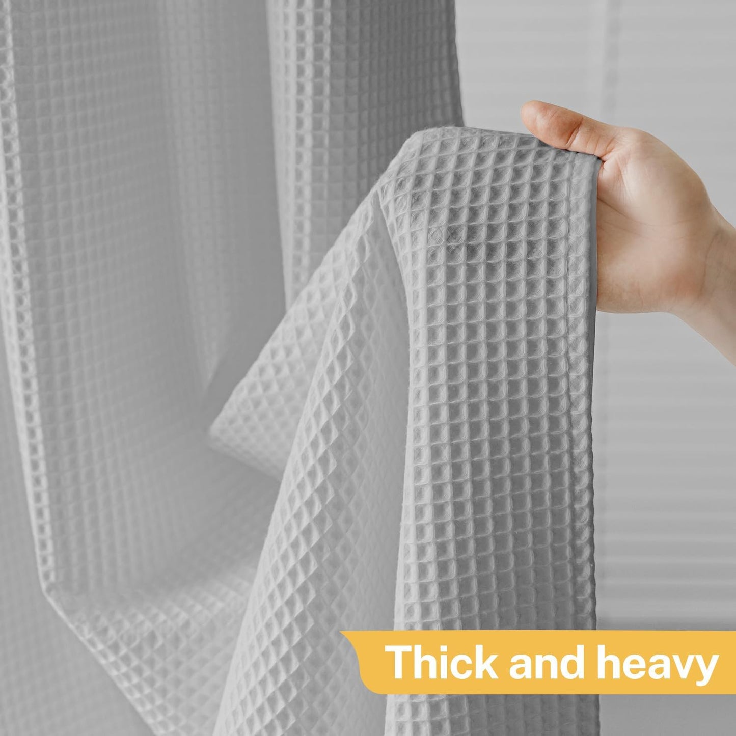 River Dream Grey No Hooks Waffle Shower Curtain with Snap in Liner,Cotton Blend Fabric Shower Curtain for Bathroom,Hotel Quality,71W x 74L