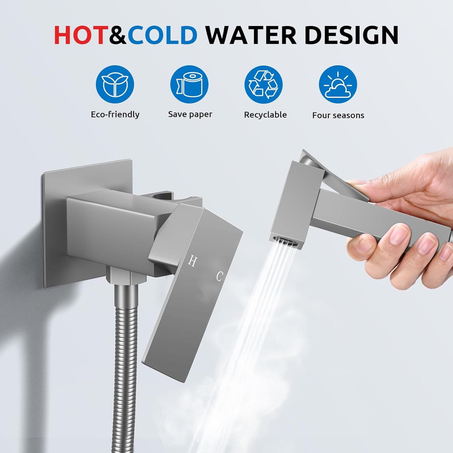 Arofa Warm Water Bidet Sprayer for Toilet with Hot and Cold Rough-in Valve, Hands-Free Handheld Jet Spray with Adjustable Water Flow, Square Toilet Sprayer with Bidet Hose for Feminine Wash