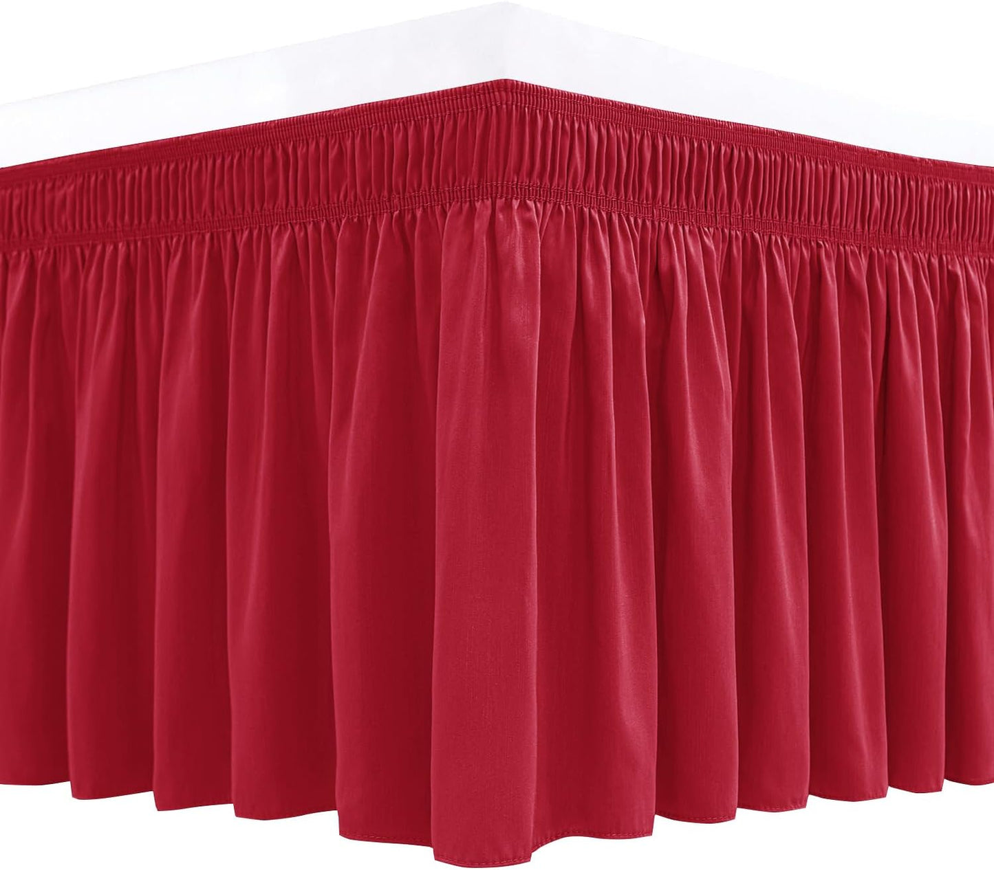 Biscaynebay Wrap Around Bed Skirts for Queen Size Beds 18" Drop, Red Adjustable Elastic Dust Ruffles Easy Fit Wrinkle Resistant Silky Luxurious Fabric Machine Washable