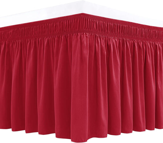 Biscaynebay Wrap Around Bed Skirts for Twin & Twin XL Beds 15" Drop, Red Adjustable Elastic Dust Ruffles Easy Fit Wrinkle & Fade Resistant Silky Luxurious Fabric Machine Washable