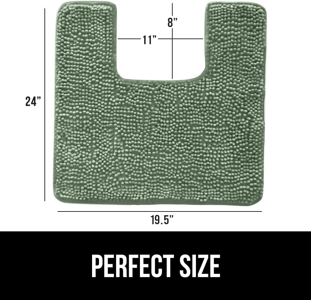 GORILLA GRIP Plush Absorbent Shaggy Chenille Bath Rug Mat for Square Toilet Base with Rubber Backing, Machine Washable Rugs, Soft Microfiber Contour Mats for Toilets, Bathroom Decor, Sage