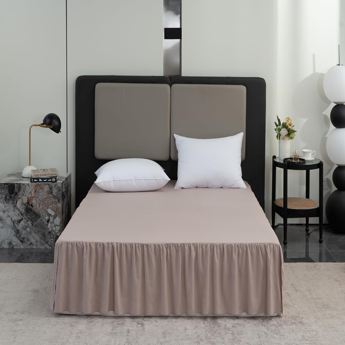 Bed Skirt Full Size Ruffled Bed Skirt with Split Corners, 16 Inch Drop Dust Ruffle Bed Skirts with Platform, Khaki