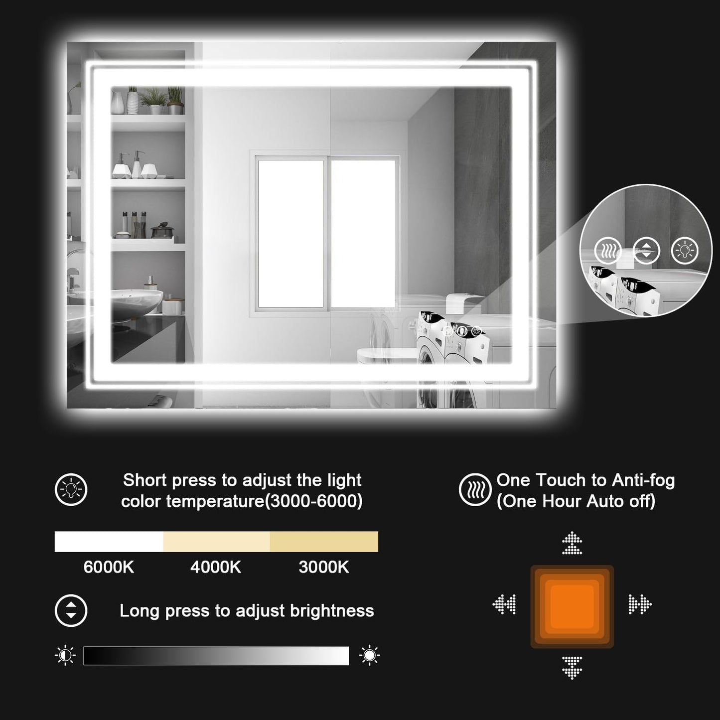 LED Bathroom Mirror, 77"x36" with Front and Backlit, Anti-Fog, Large Bathroom Vanity Mirror for Wall, Memory Function, Stepless Dimmable, Tempered Glass (Horizontal/Vertical)
