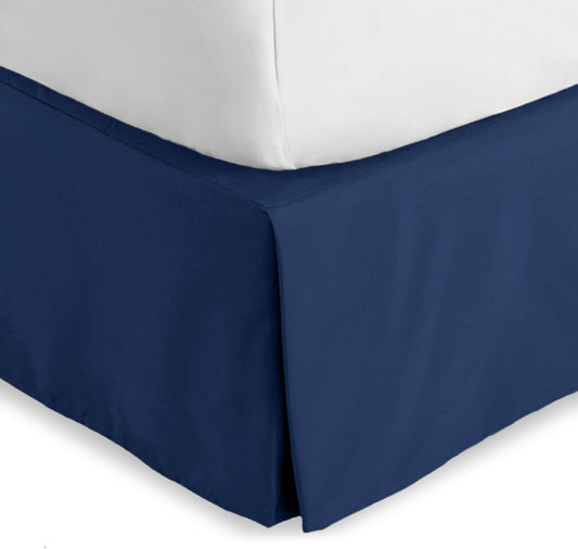 Bare Home California King Bed Skirt - 15-Inch Tailored Drop Easy Fit - Bed Skirt for Cal King Beds - Center & Corner Pleats (Cal King, Dark Blue)