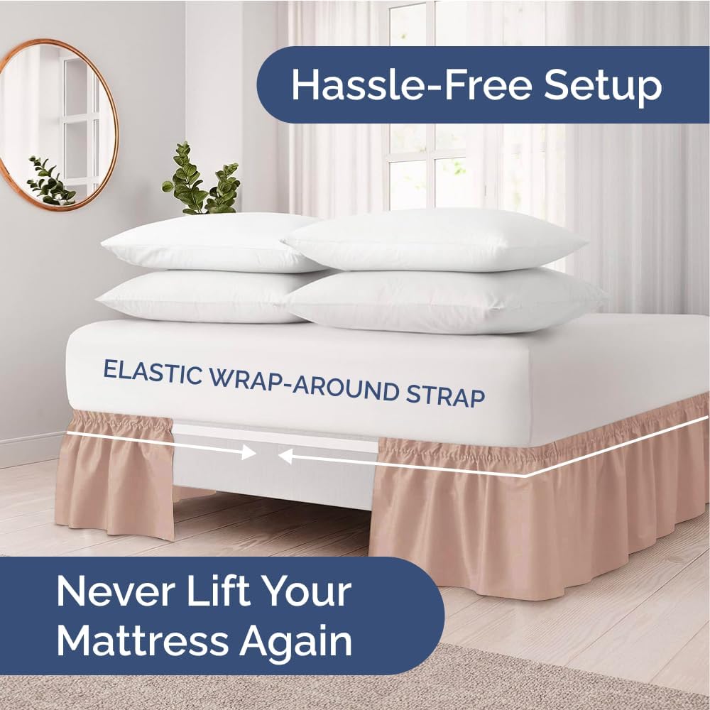 Wrap Around Dust Ruffle Bed Skirt - Mauve - Twin/Twin XL Size Beds w/ 12 Inch Drop - Easy Fit Elastic Strap - Adjustable Pleated Bedskirt w/Brushed Fabric - Wrinkle Free - Women, Men, Kids & Teens