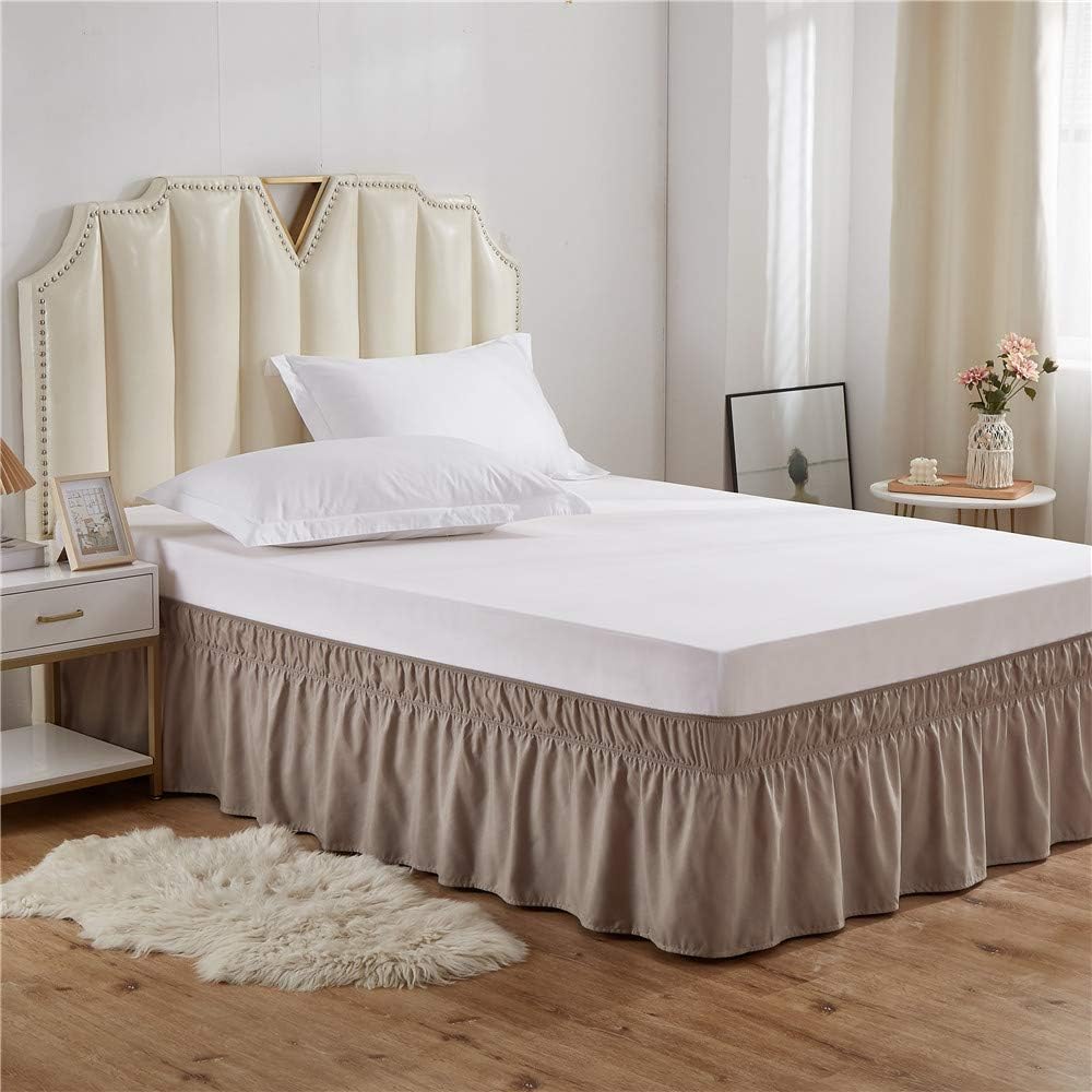MEILA Wrap Around Bed Skirt Three Fabric Sides Elastic Dust Ruffled 16 Inch Tailored Drop,Easy to Install Fade Resistant-Taupe, Queen/King