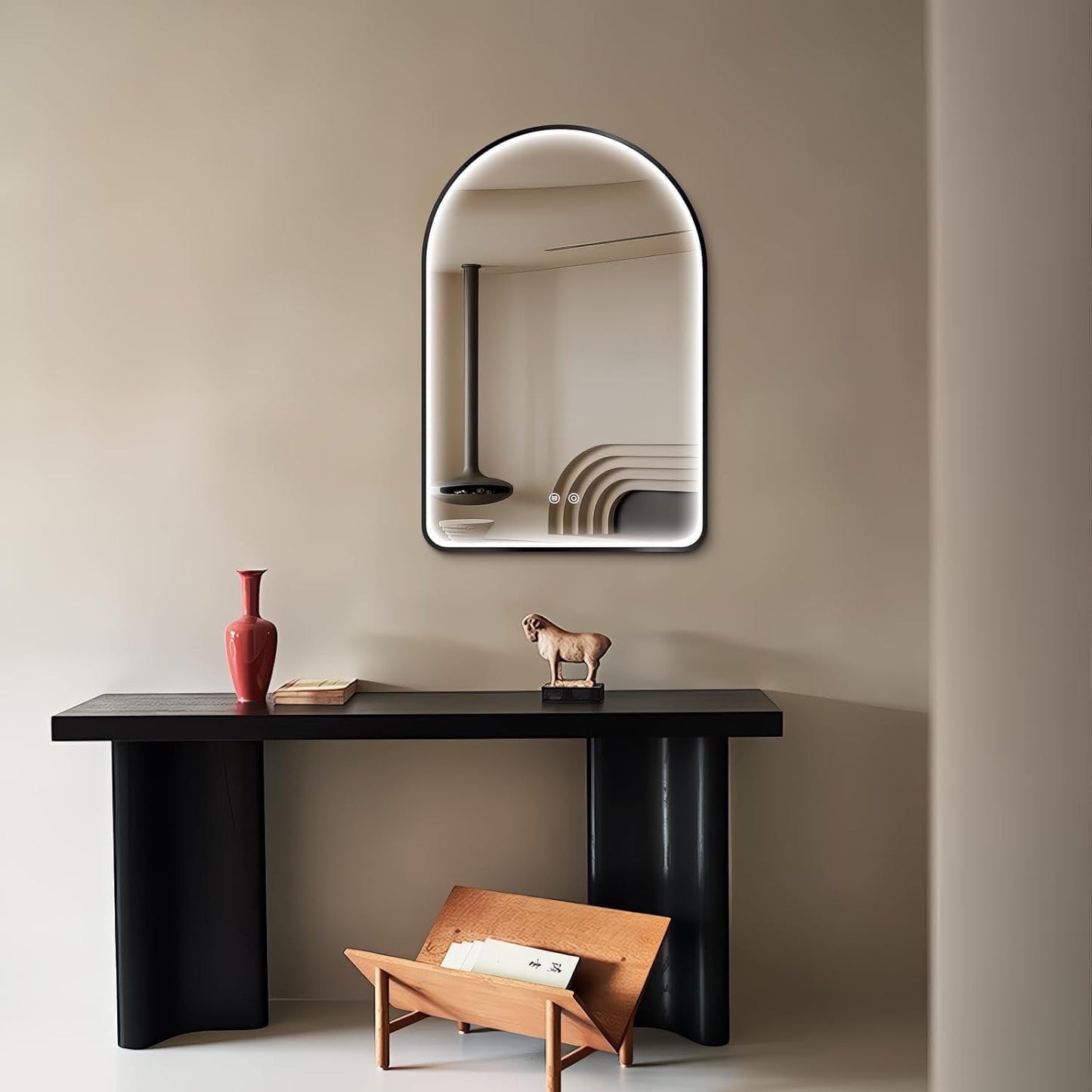 Niccy Arched LED Bathroom Mirror, 30"x20" Black Framed Arch Wall Lighted Mirrors, Arching Frontlit Vanity-Mirror with Memory Function for Bathroom Bedroom, Defogger and 3 Color, Explosion-Proof
