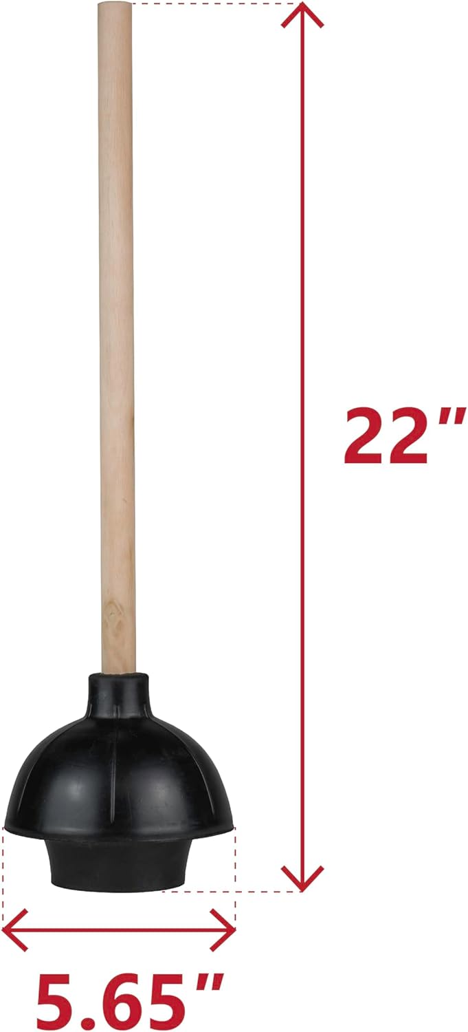 SteadMax Rubber Toilet Plunger, Double Thrust Force Cup, Heavy Duty, Commercial Grade with 18” Wood Handle (Pack of 3)