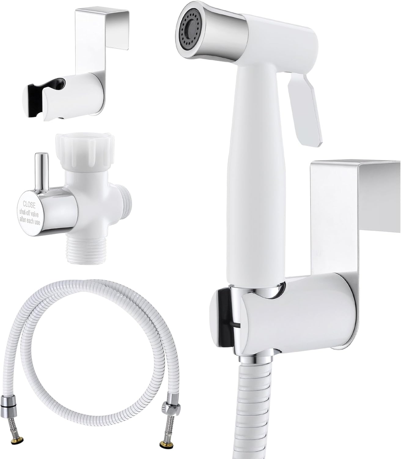 Purrfectzone Bidet Sprayer for Toilet, Bidet Sprayer for Feminine Wash, Premium Stainless Steel Jet Spray for Toilet, Wall-Mounted or Toilet Tank Mounted - White/Chrome