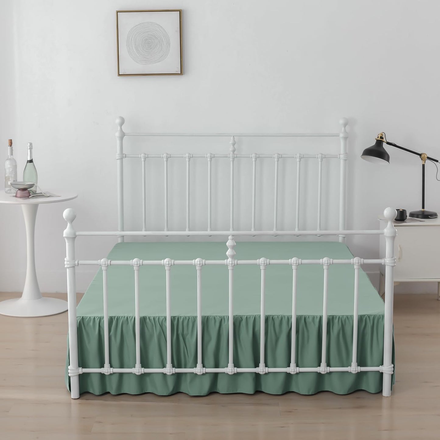 Bed Skirt Twin Size Ruffled Bed Skirt with Split Corners, 12 Inch Drop Dust Ruffle Bed Skirts with Platform, Sage Green, Twin - 12" Drop