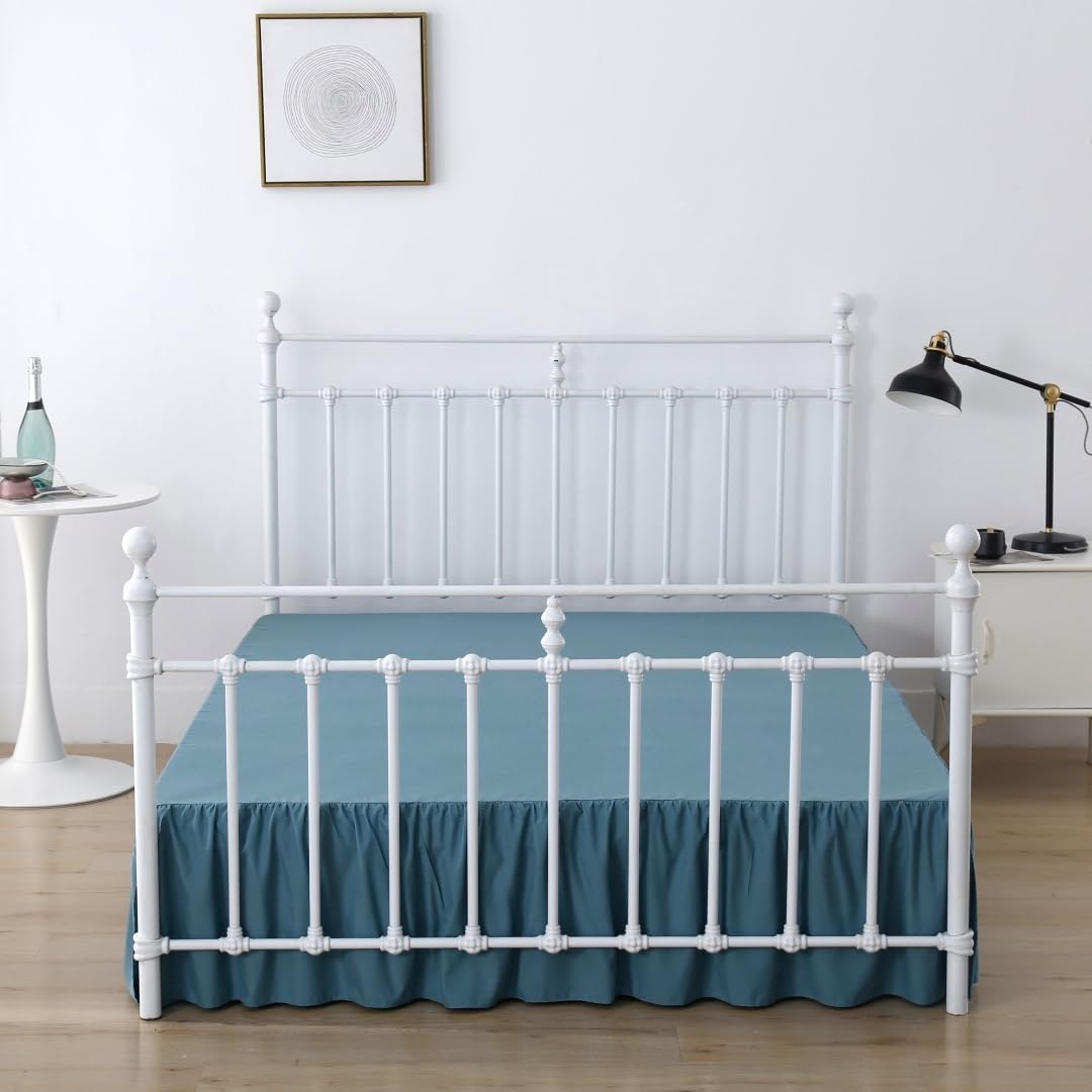 Bed Skirt King Size Ruffled Bed Skirts with Split Corners, 18 Inch Drop Dust Ruffle Bed Skirt with Platform, Teal Blue, King - 18" Drop