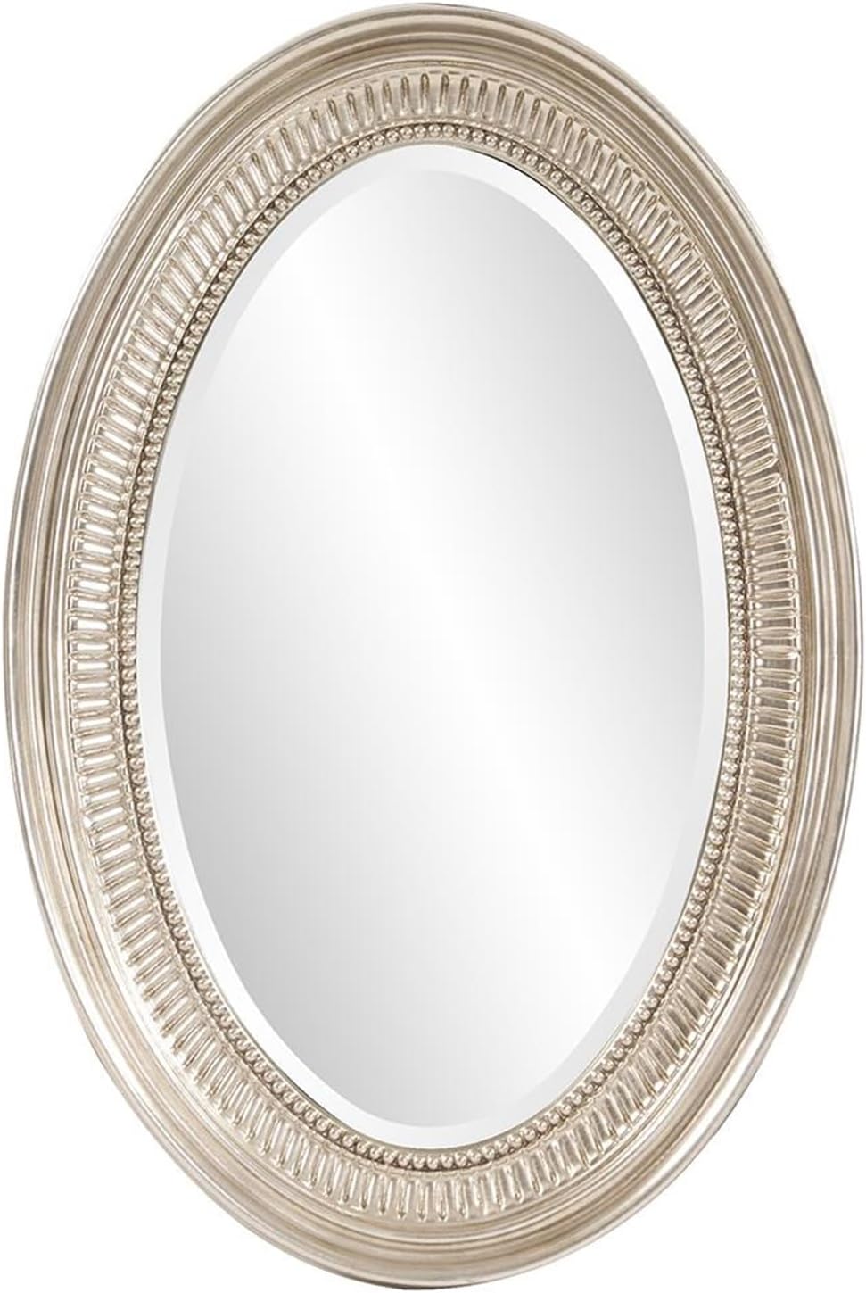 Howard Elliott Ethan Brushed Nickel Oval Decorative Wall Hanging Mirror, Vintage Oval Mirror for Wall Decor Resin Frame Vanity Mirror Perfect for Living Room, Bedroom & Home Decor, 21 x 31 Inch
