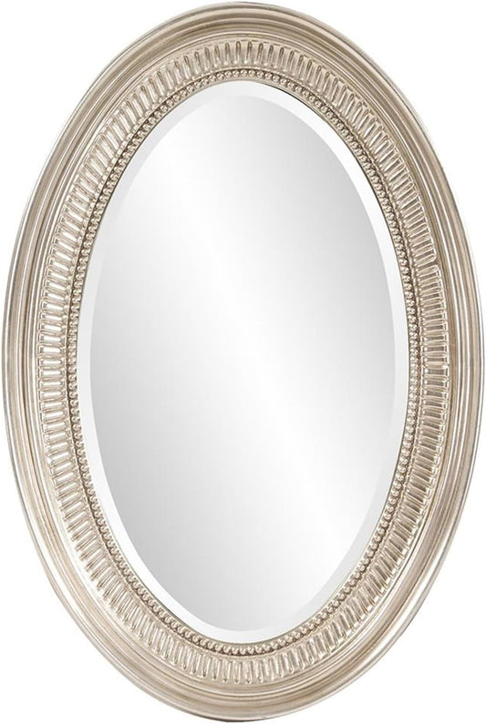 Howard Elliott Ethan Brushed Nickel Oval Decorative Wall Hanging Mirror, Vintage Oval Mirror for Wall Decor Resin Frame Vanity Mirror Perfect for Living Room, Bedroom & Home Decor, 21 x 31 Inch